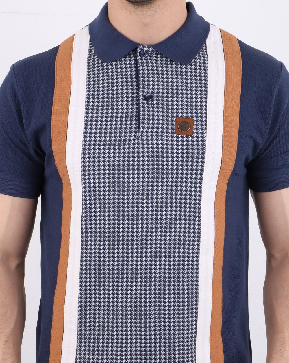 Trojan Houndstooth Polo Shirt Navy - Image 4