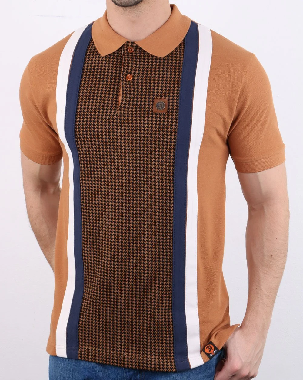 Trojan Houndstooth Polo Shirt Tan - Image 2
