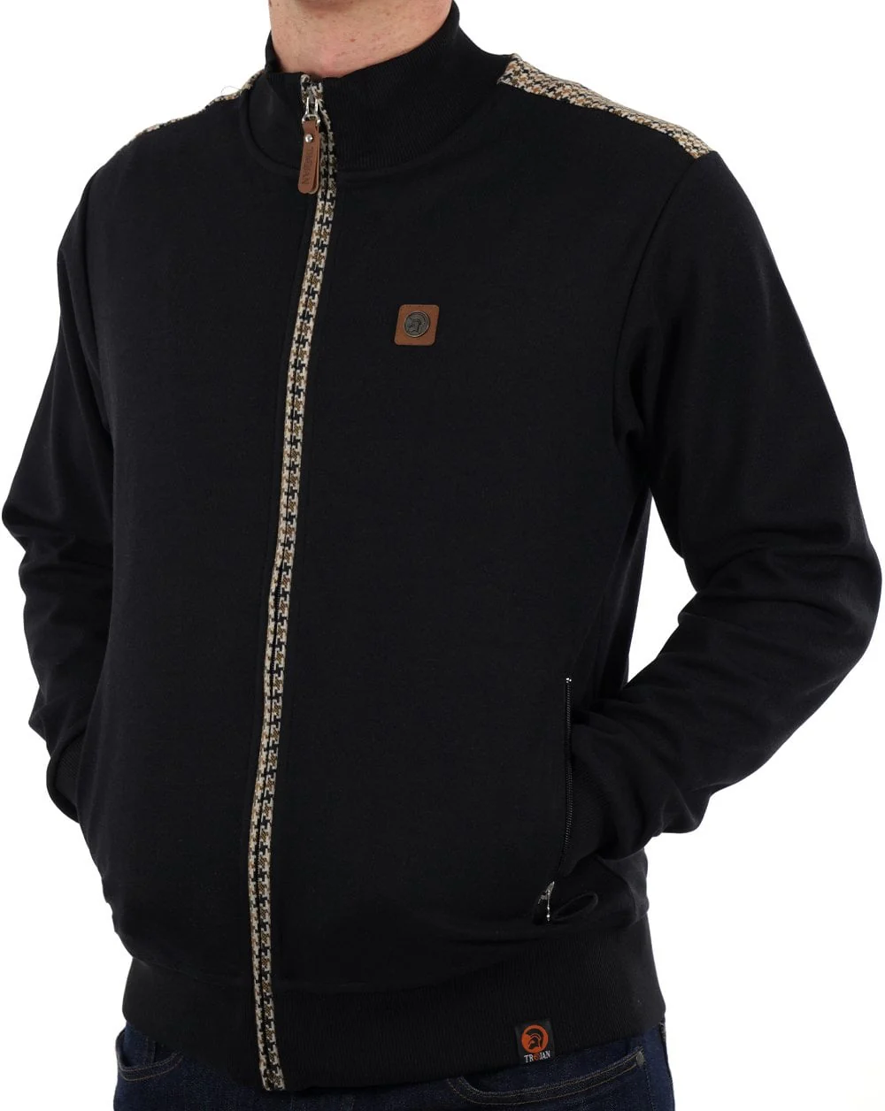 Trojan Houndstooth Trim Track Top Black - Image 4
