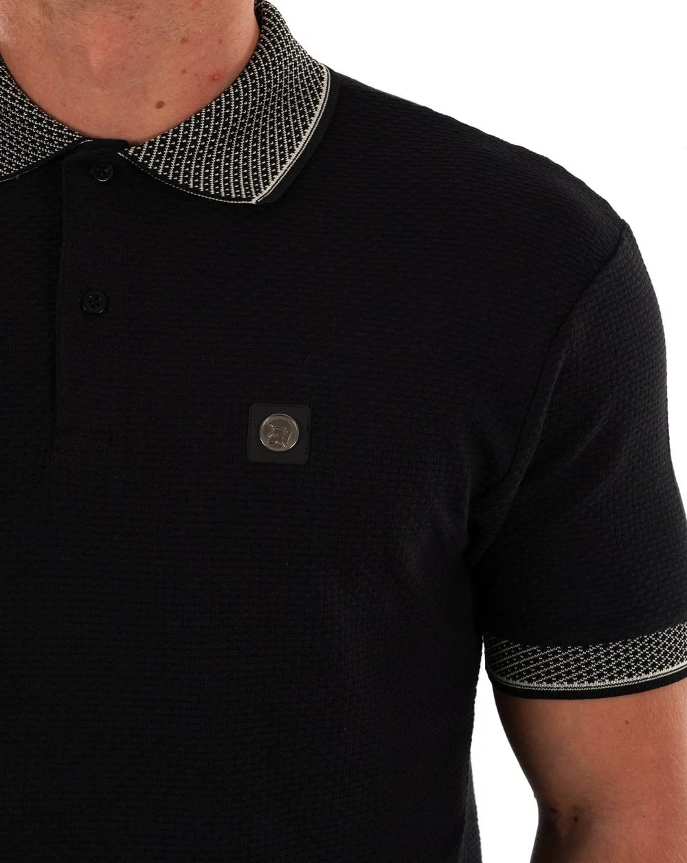 Trojan Jacquard Collar Polo Black - Image 3