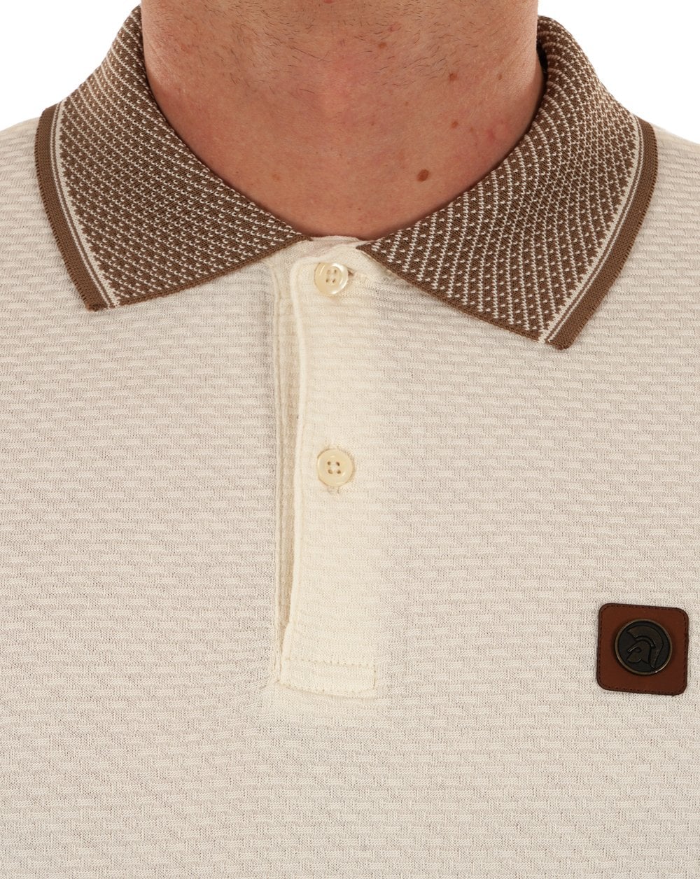 Trojan Jacquard Collar Polo Ecru - Image 2