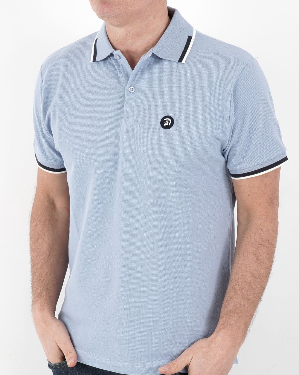 Trojan Jacquard Trim Polo Shirt Sky - Image 3