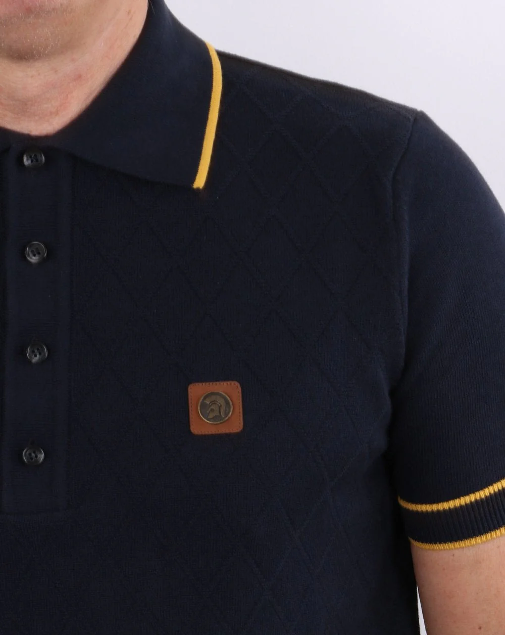 Trojan Knitted Polo Shirt Navy tipped - Image 2