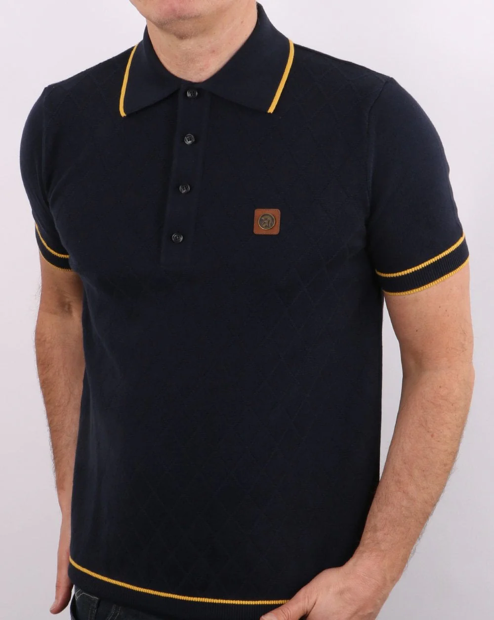 Trojan Knitted Polo Shirt Navy tipped - Image 3