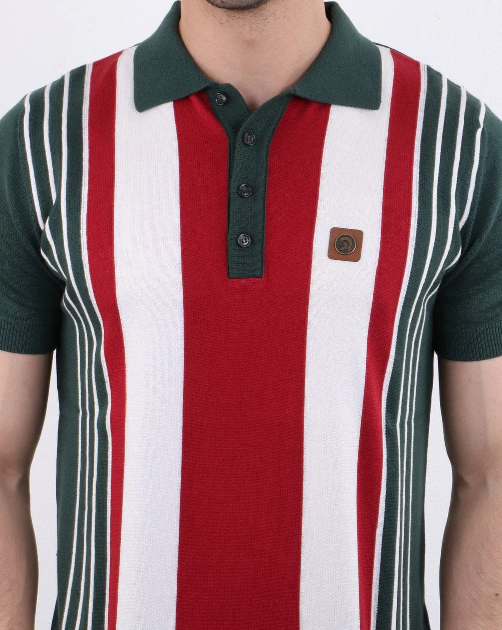 Trojan knitted Striped Polo Shirt Forest Green - Image 3