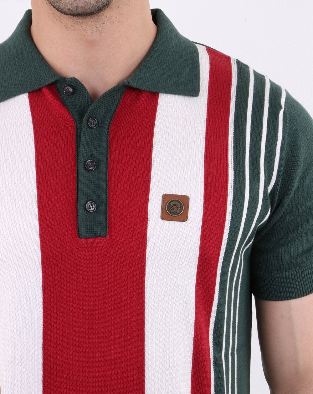 Trojan knitted Striped Polo Shirt Forest Green - Image 4