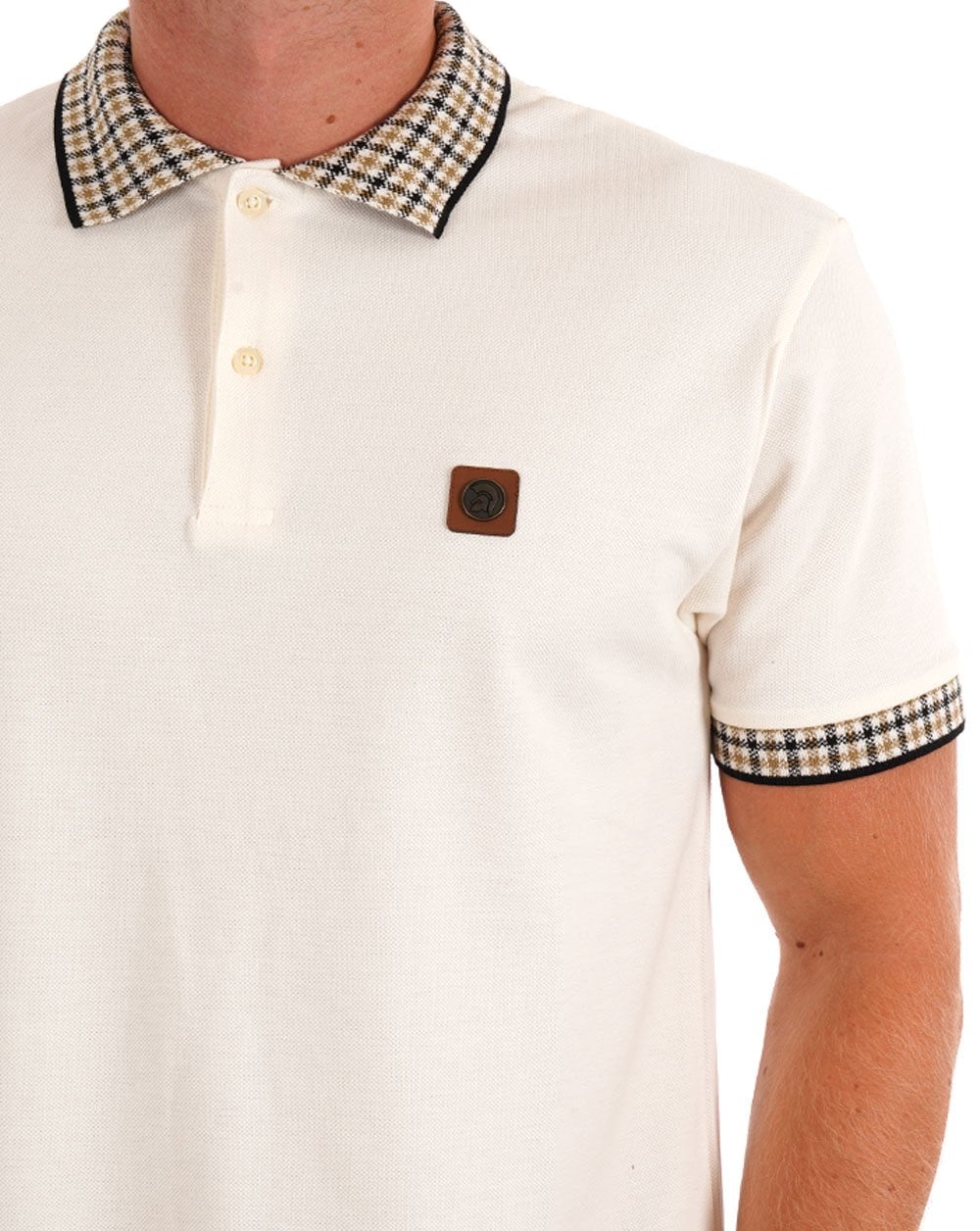 Trojan Mini Gingham Trim Polo Ecru - Image 2