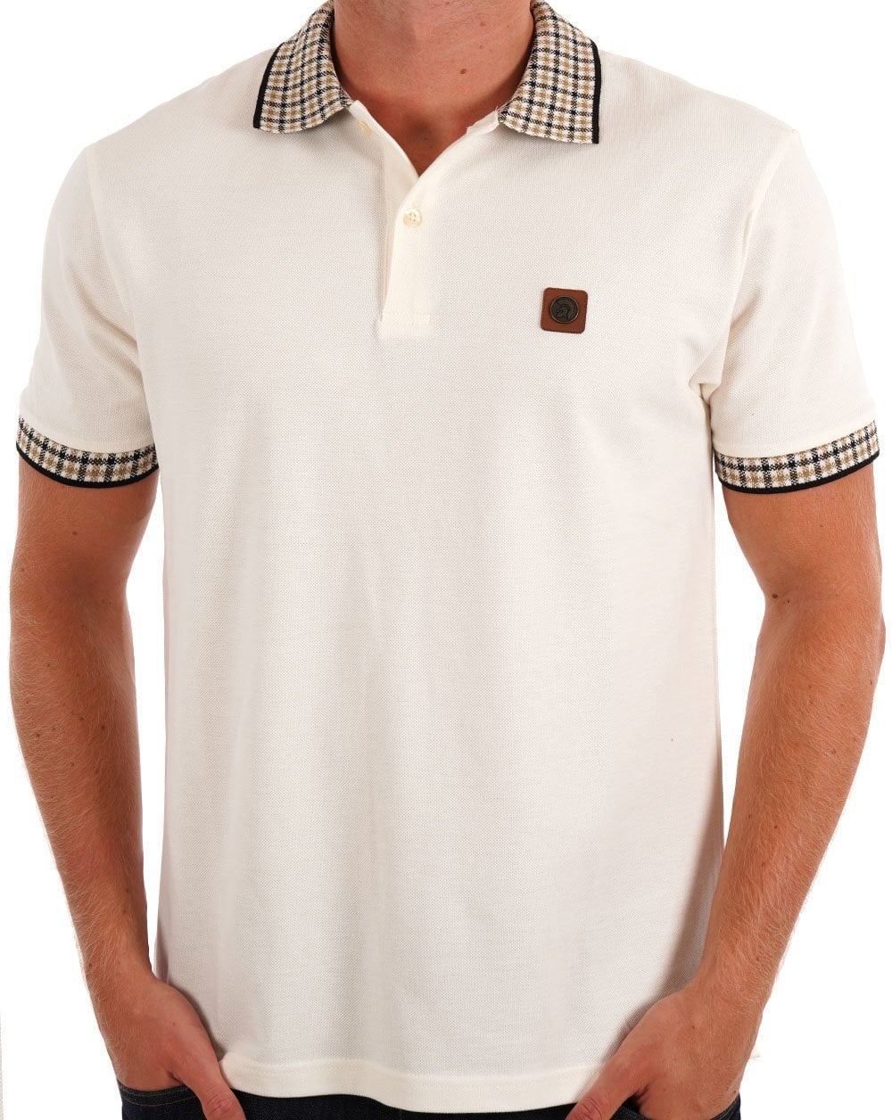 Trojan Mini Gingham Trim Polo Ecru - Image 3