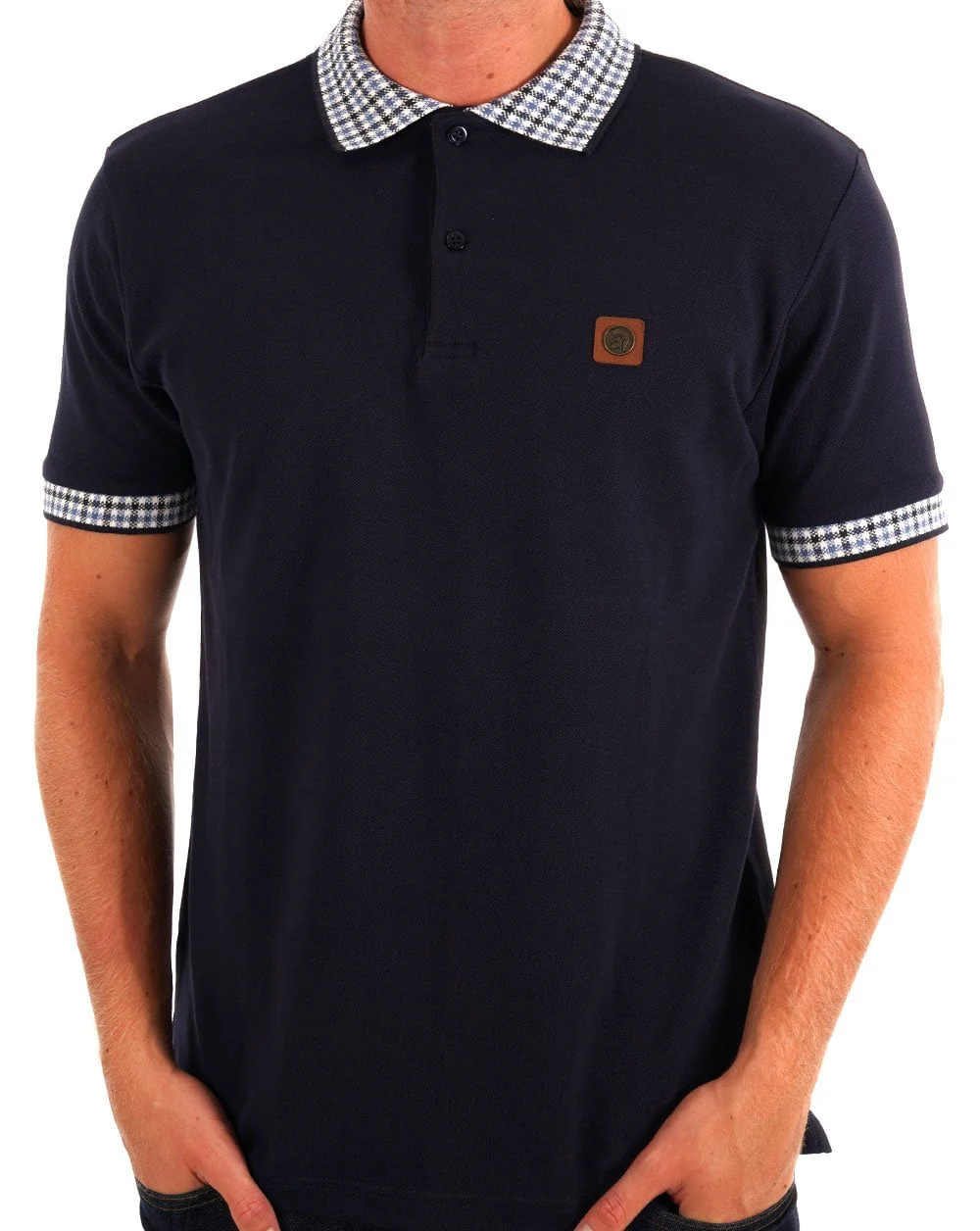 Trojan Mini Gingham Trim Polo Navy