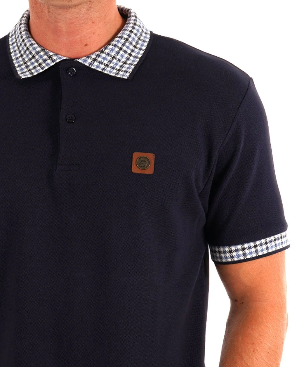 Trojan Mini Gingham Trim Polo Navy - Image 2