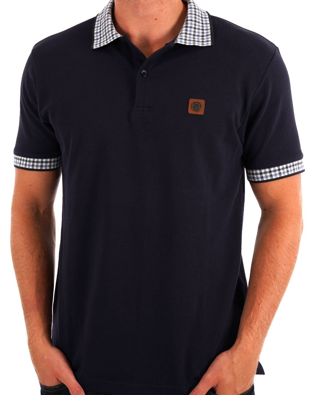 Trojan Mini Gingham Trim Polo Navy - Image 3