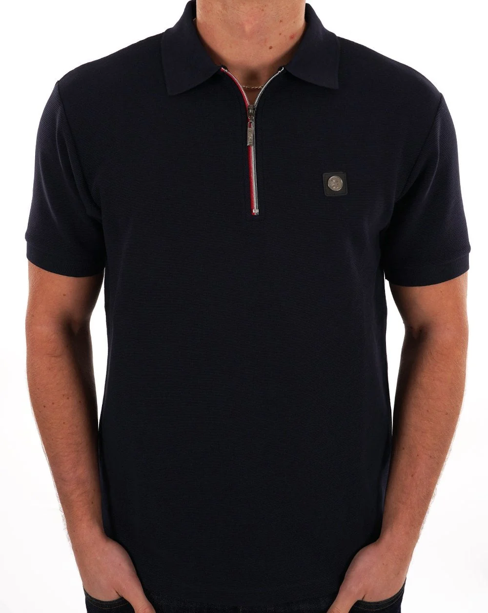 Trojan Ottoman Chrome Zip Polo Navy - Image 4
