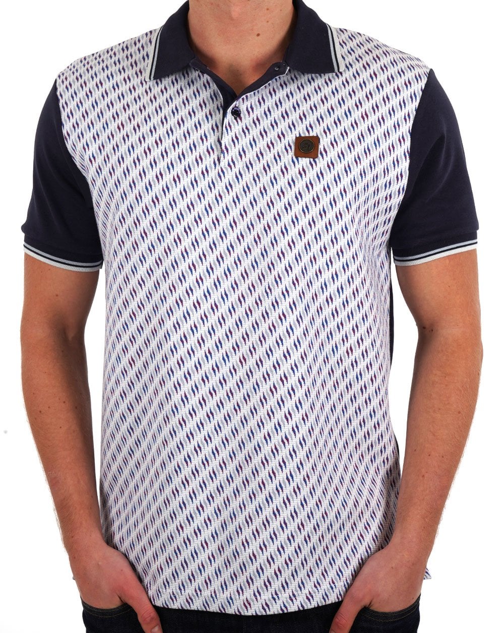 Trojan Ottoman Jacquard Panel Polo Navy - Image 3