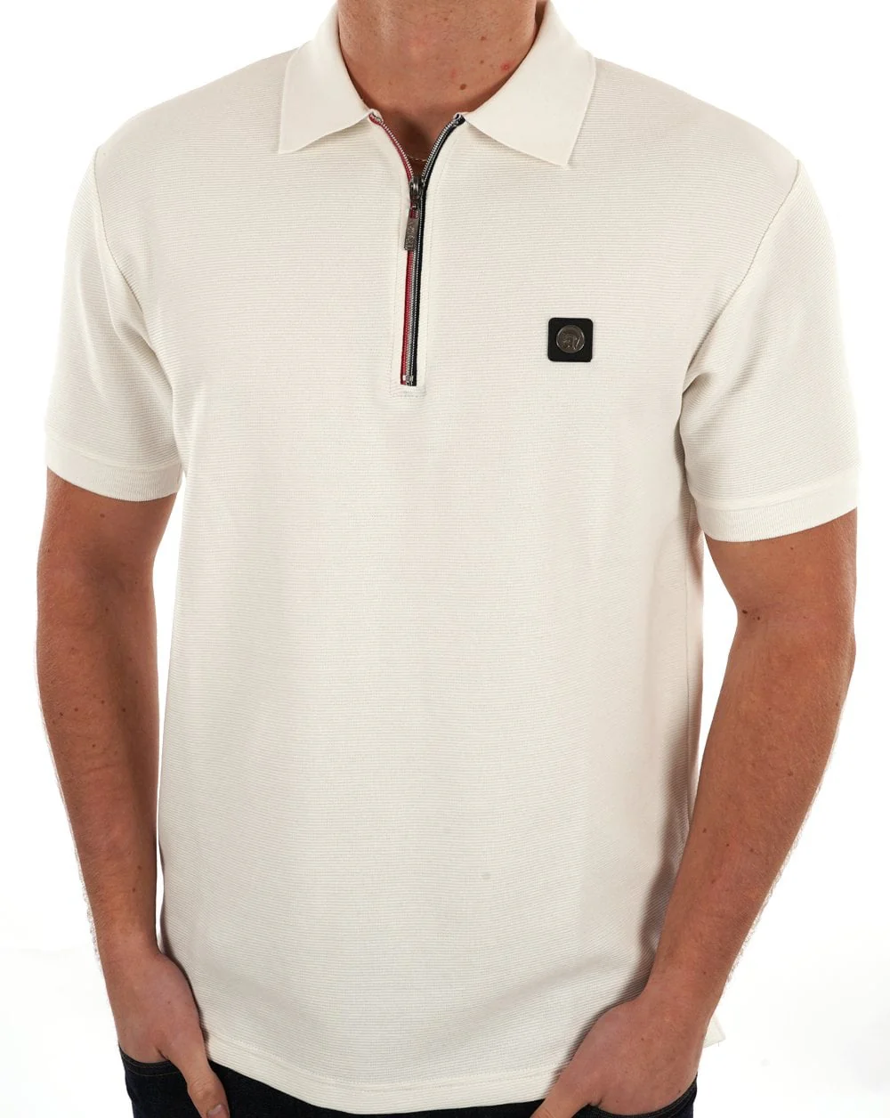 Trojan Ottoman Rib Chrome Zip Polo Ecru