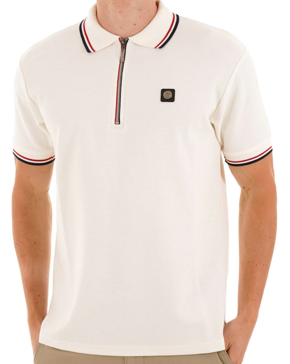 Trojan Ottoman Rib Zip Polo Ecru - Image 2