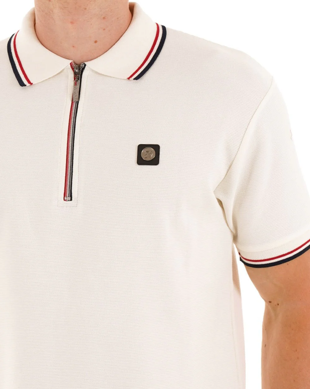 Trojan Ottoman Rib Zip Polo Ecru - Image 3