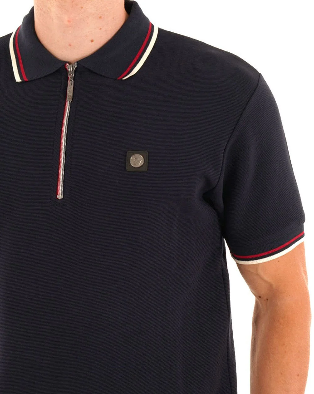 Trojan Ottoman Rib Zip Polo Navy - Image 2