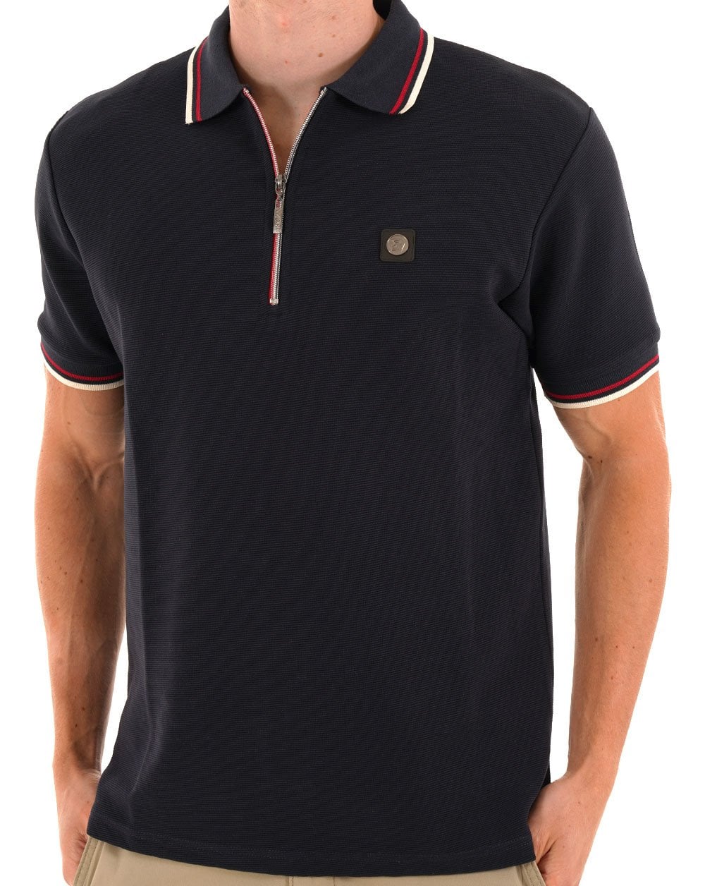 Trojan Ottoman Rib Zip Polo Navy - Image 3