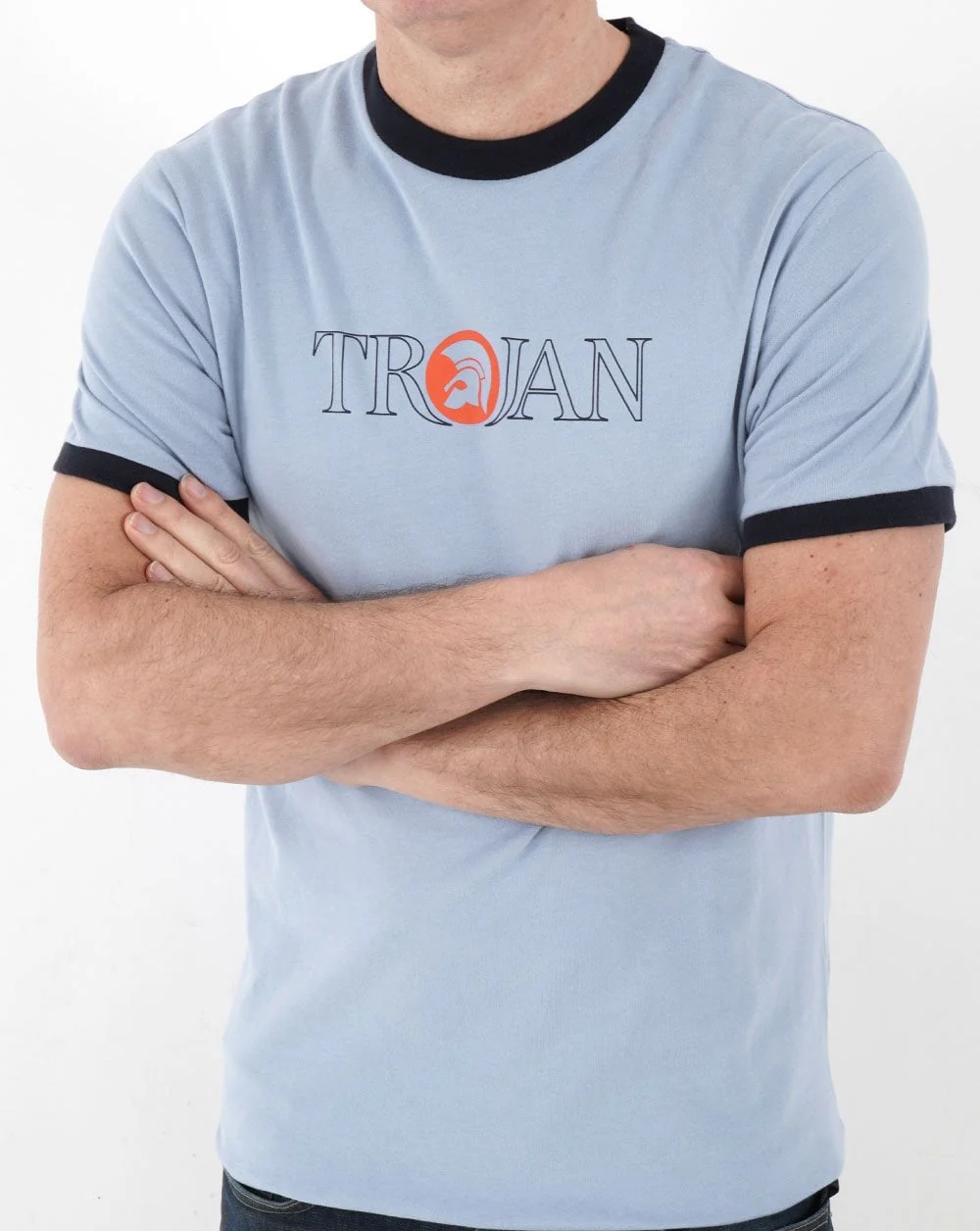 Trojan Outline Logo T-shirt Sky - Image 4
