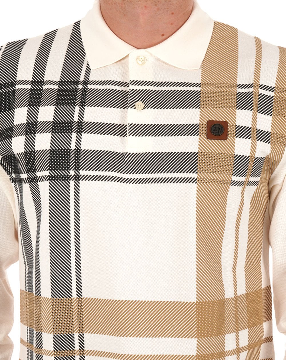Trojan Oversize Check Panel LS Polo Ecru - Image 2