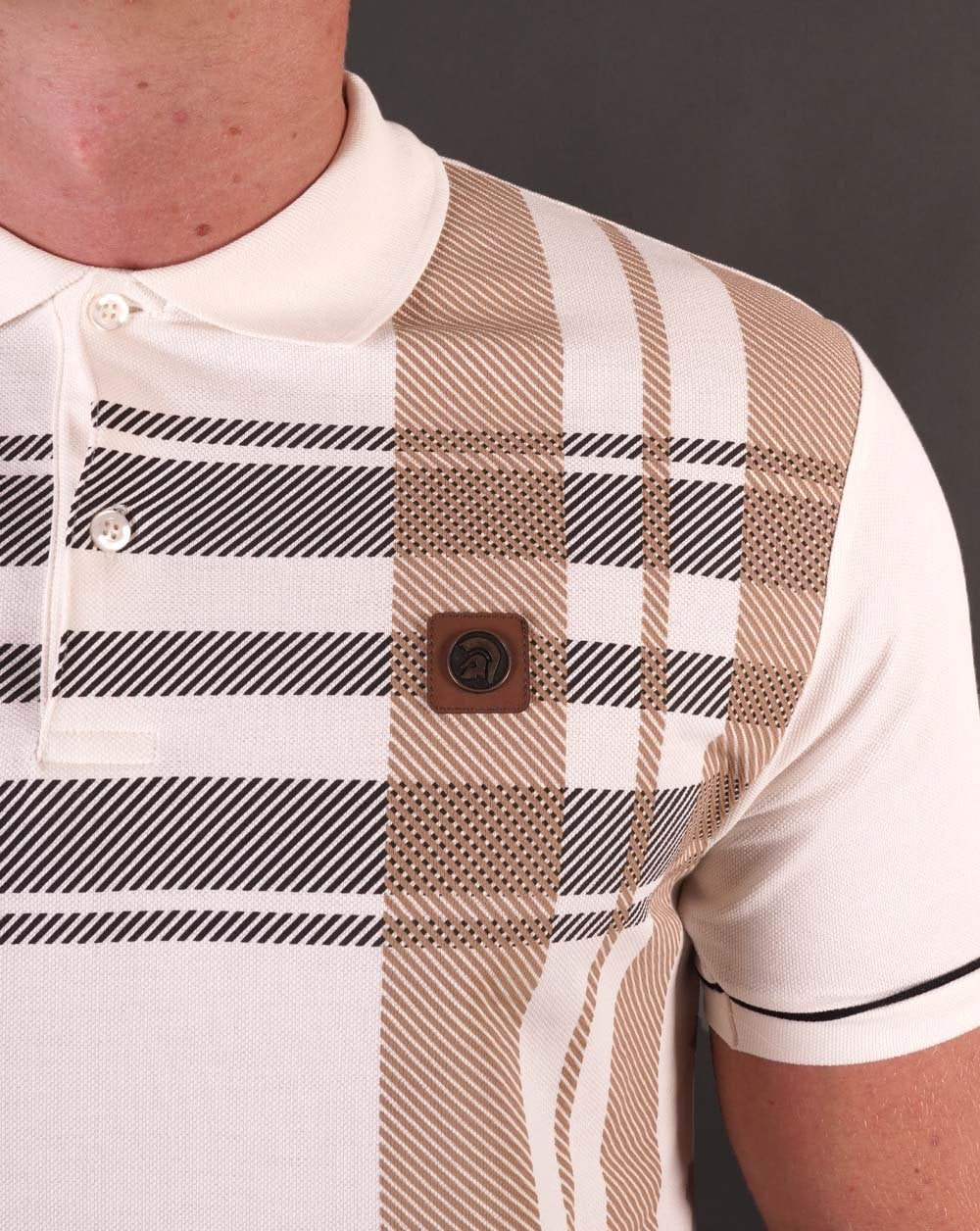 Trojan Oversize Check Panel Polo Ecru - Image 2