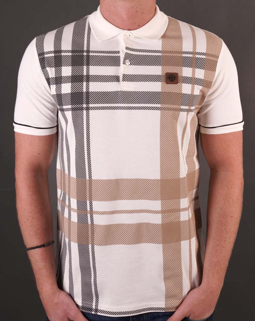 Trojan Oversize Check Panel Polo Ecru - Image 3