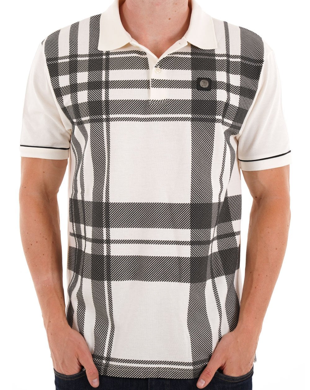 Trojan Oversize Print Check Polo Ecru - Image 3