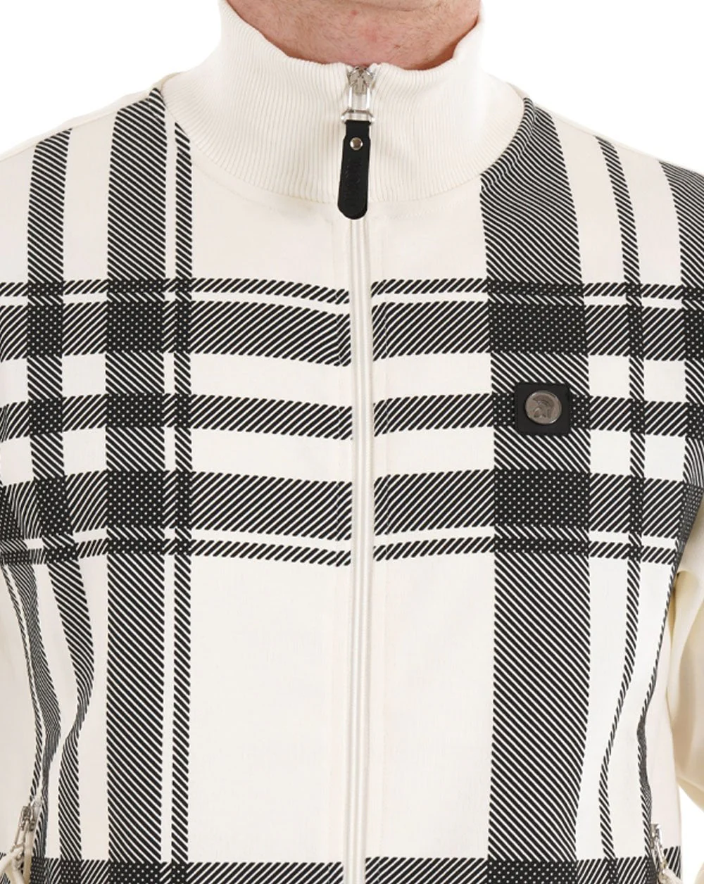 Trojan Oversized Print Check Track Top Ecru - Image 2