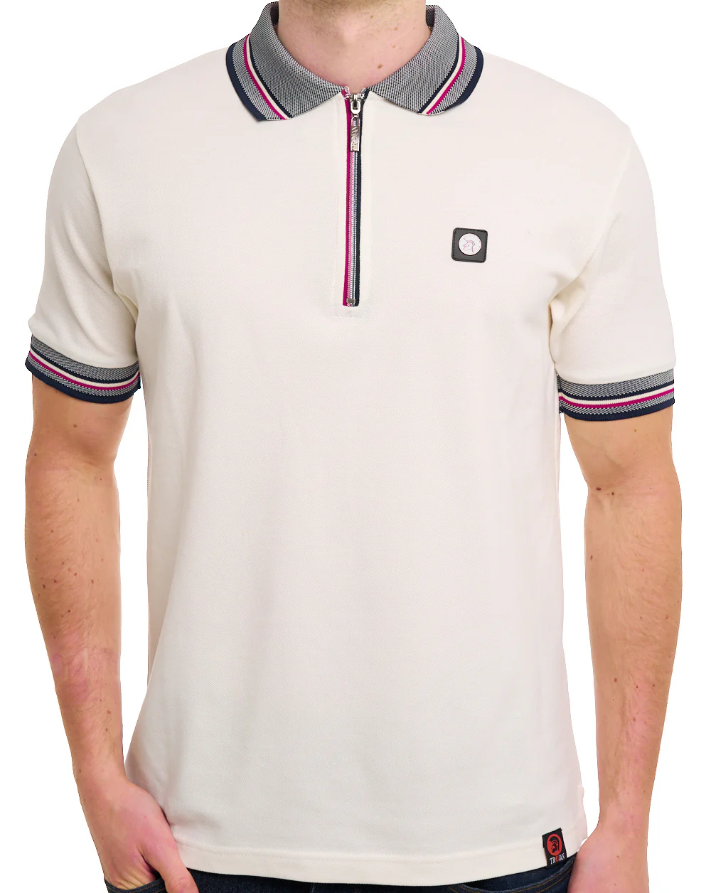 Trojan Oxford Collar Zip Polo Ecru