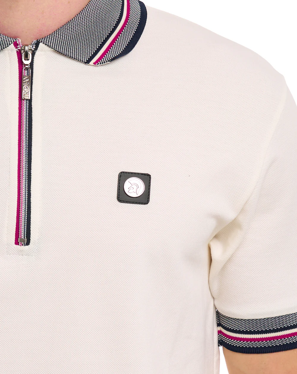Trojan Oxford Collar Zip Polo Ecru - Image 2