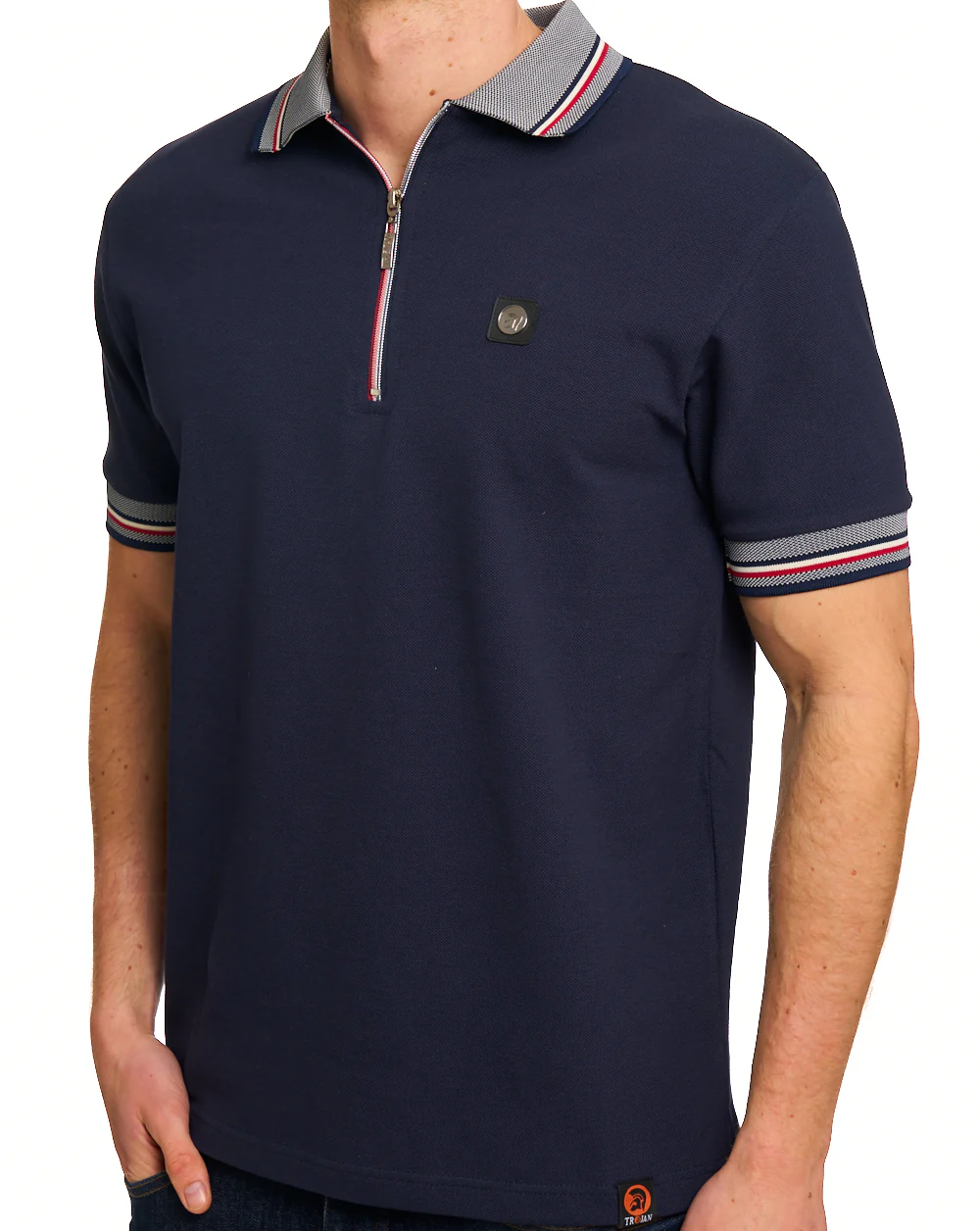 Trojan Oxford Collar Zip Polo Navy - Image 3