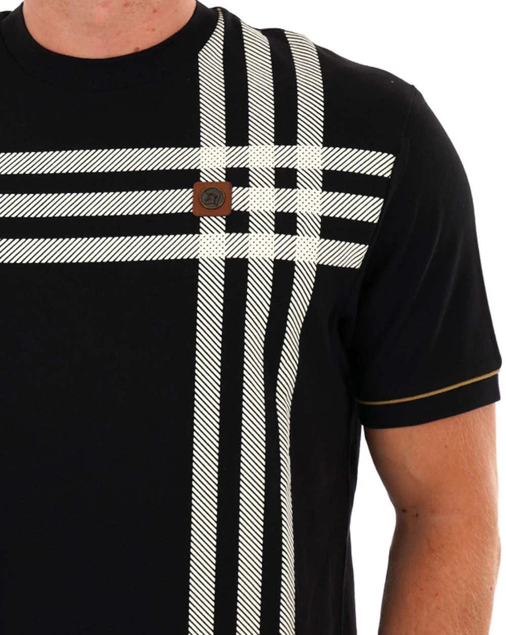 Trojan Printed Check Panel T-shirt Black - Image 2