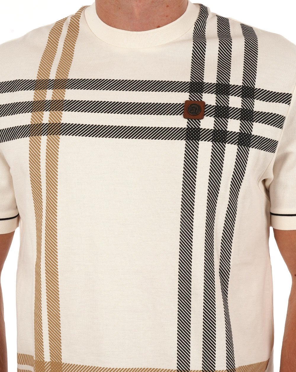 Trojan Printed Check Panel T-shirt Ecru - Image 2