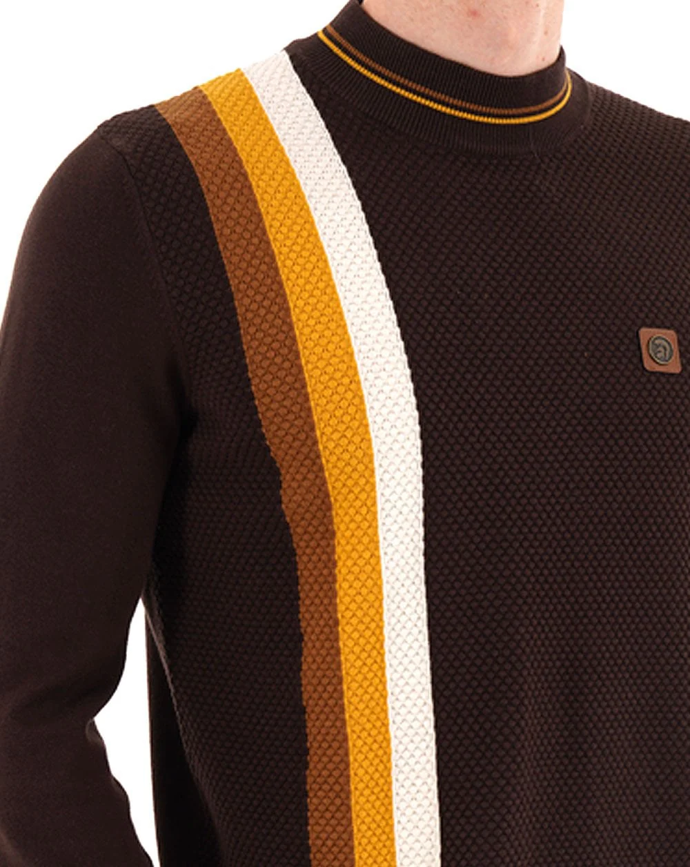 Trojan Racing Stripe Turtle Neck Knit Chocolate - Image 2
