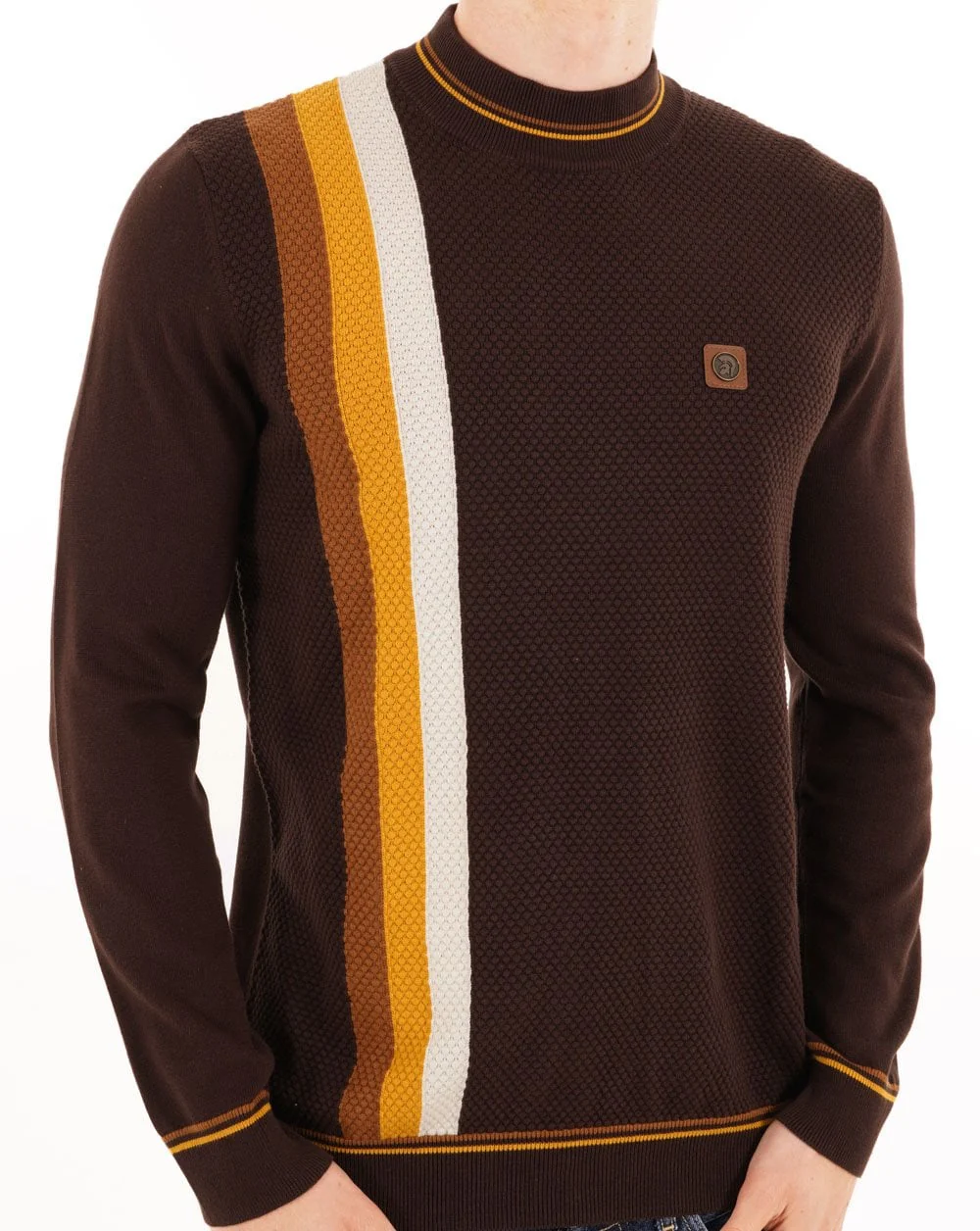Trojan Racing Stripe Turtle Neck Knit Chocolate - Image 3