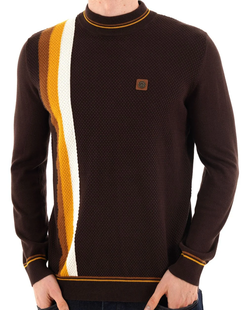 Trojan Racing Stripe Turtle Neck Knit Chocolate - Image 5