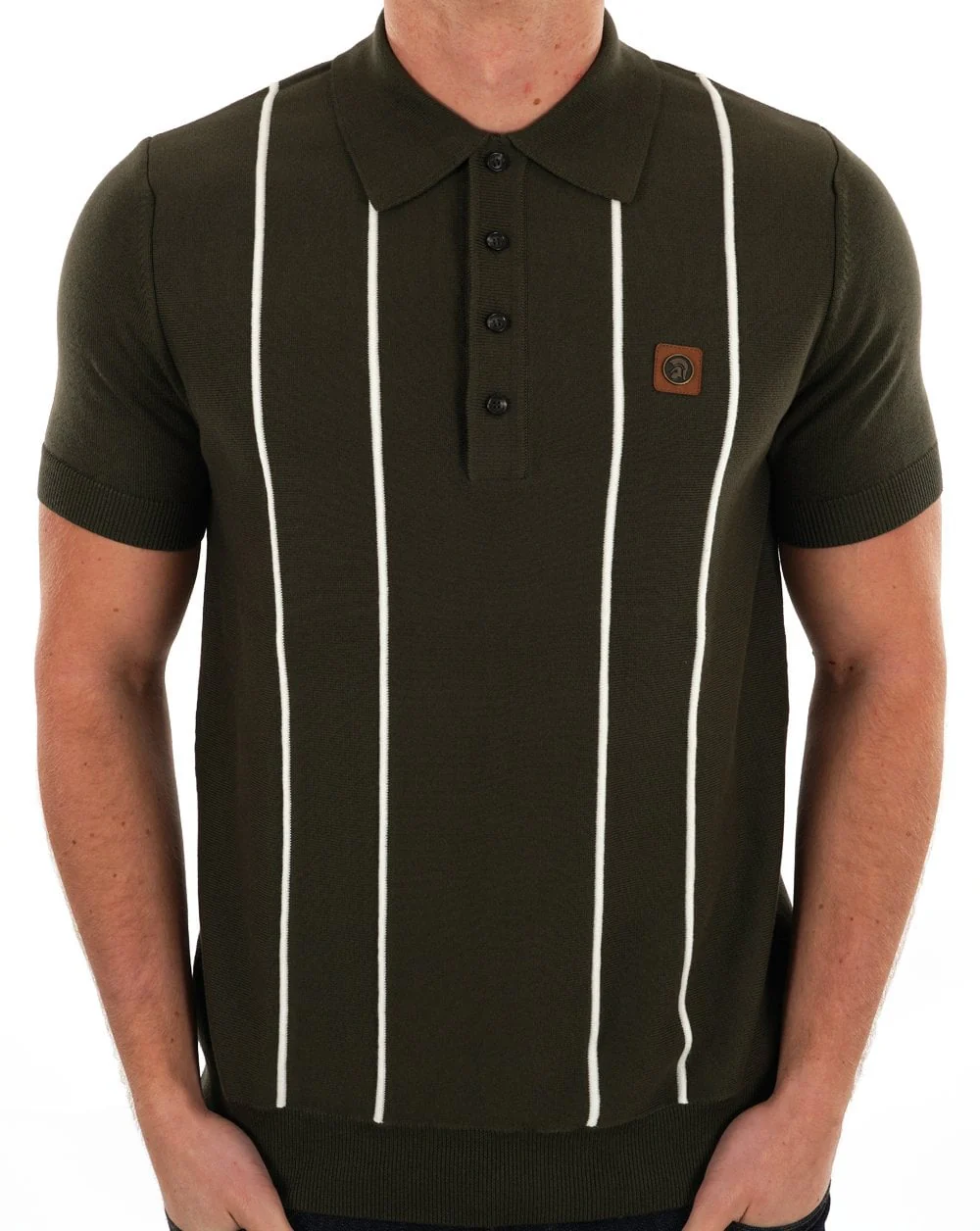 Trojan Raised Stripe Fine Gauge Knit Polo Army