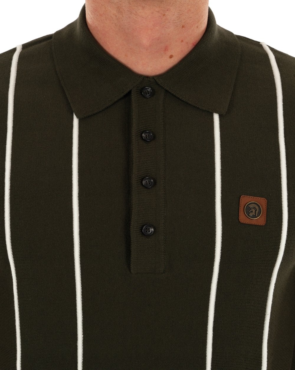 Trojan Raised Stripe Fine Gauge Knit Polo Army - Image 2