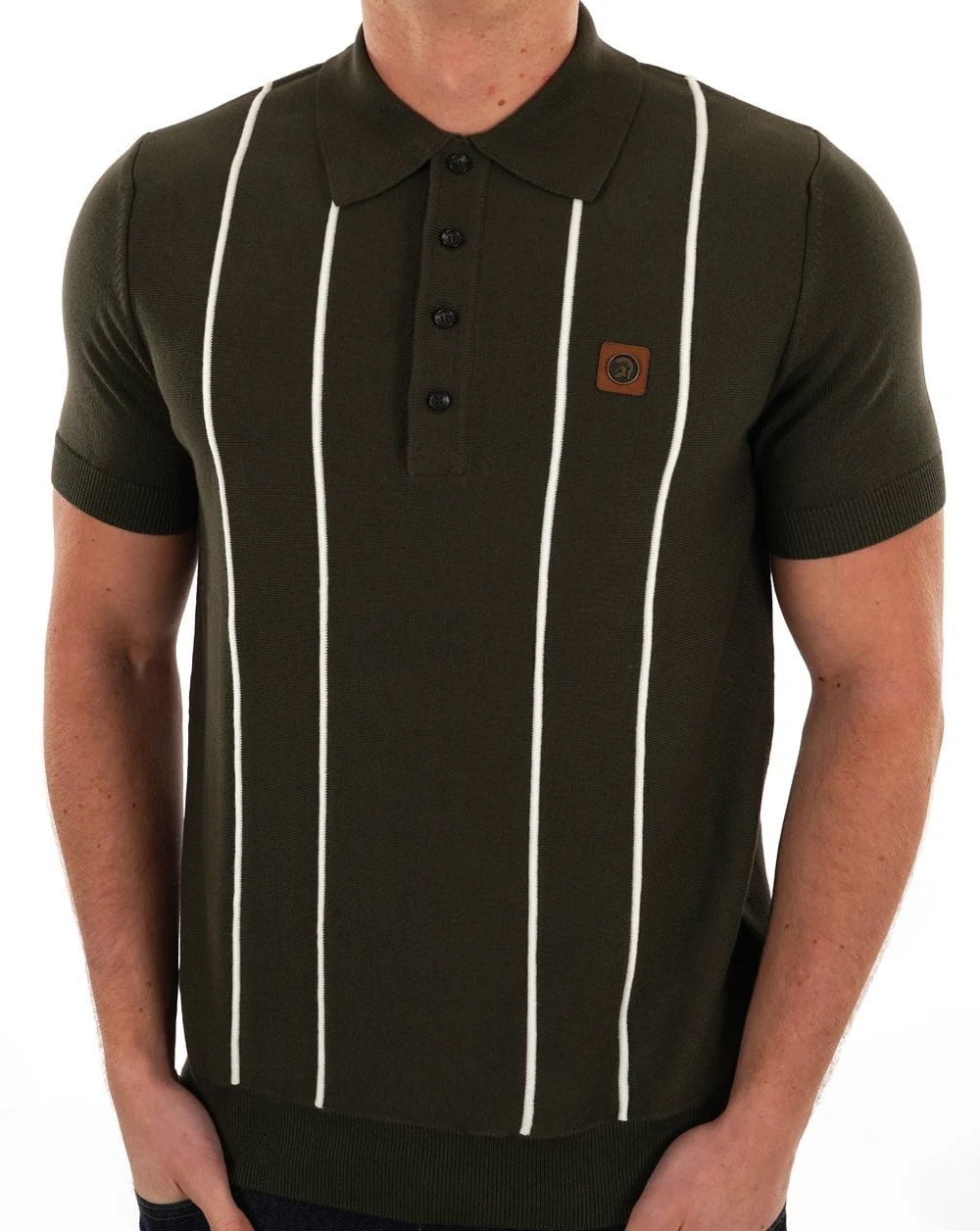 Trojan Raised Stripe Fine Gauge Knit Polo Army - Image 3