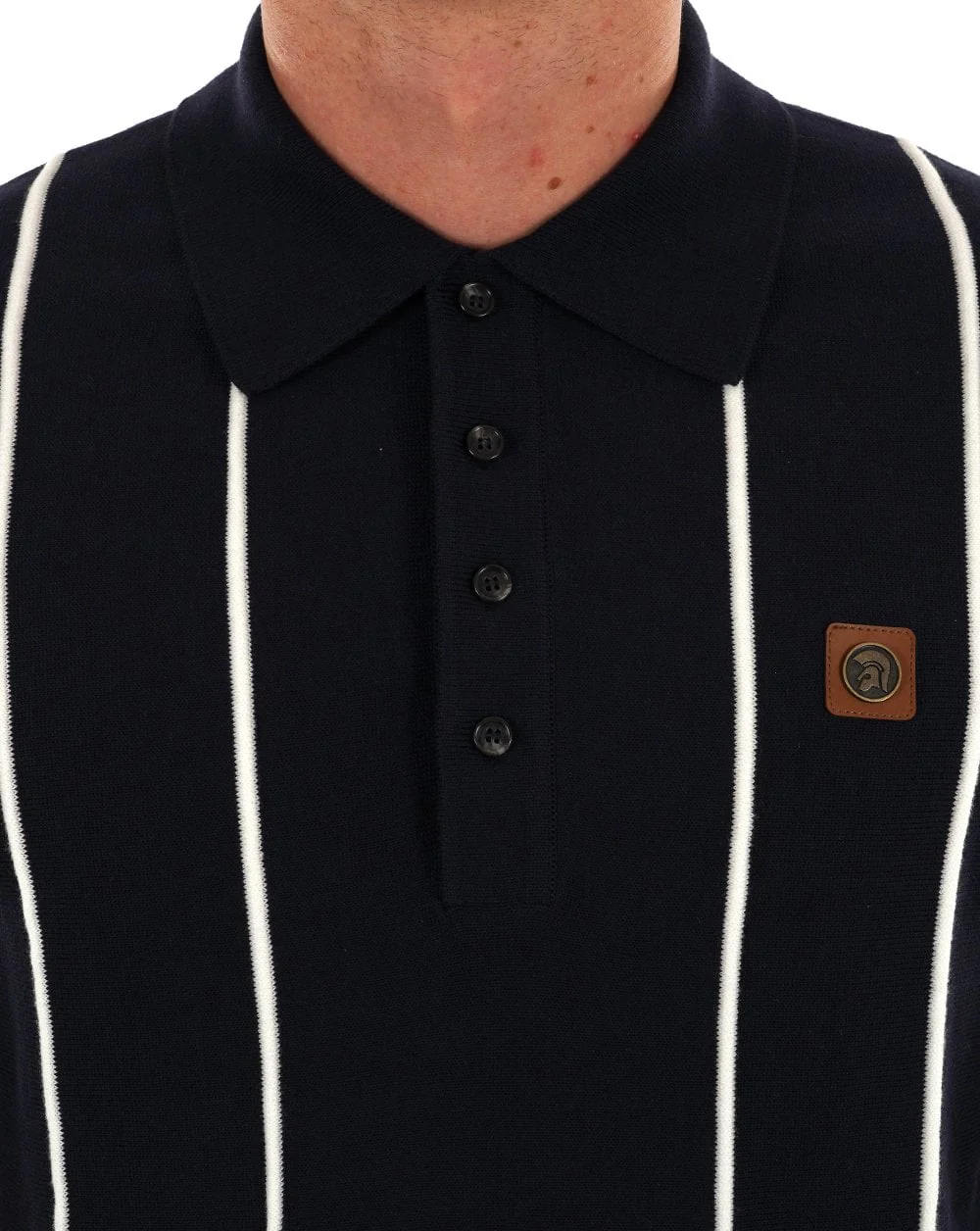 Trojan Raised Stripe Fine Gauge Knit Polo Navy - Image 2