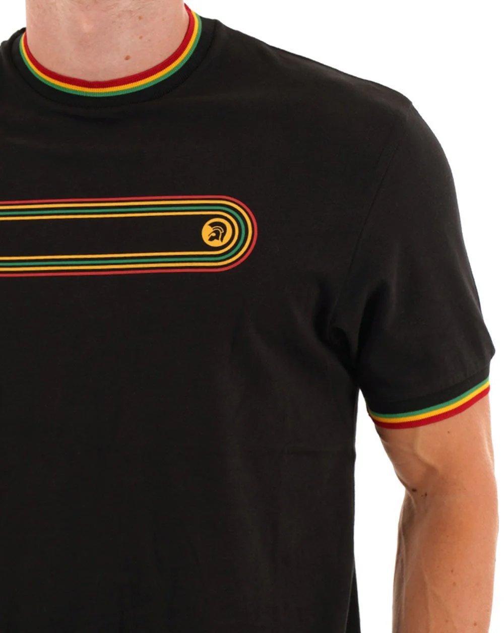 Trojan Retro Print Ringer T Shirt Black - Image 2
