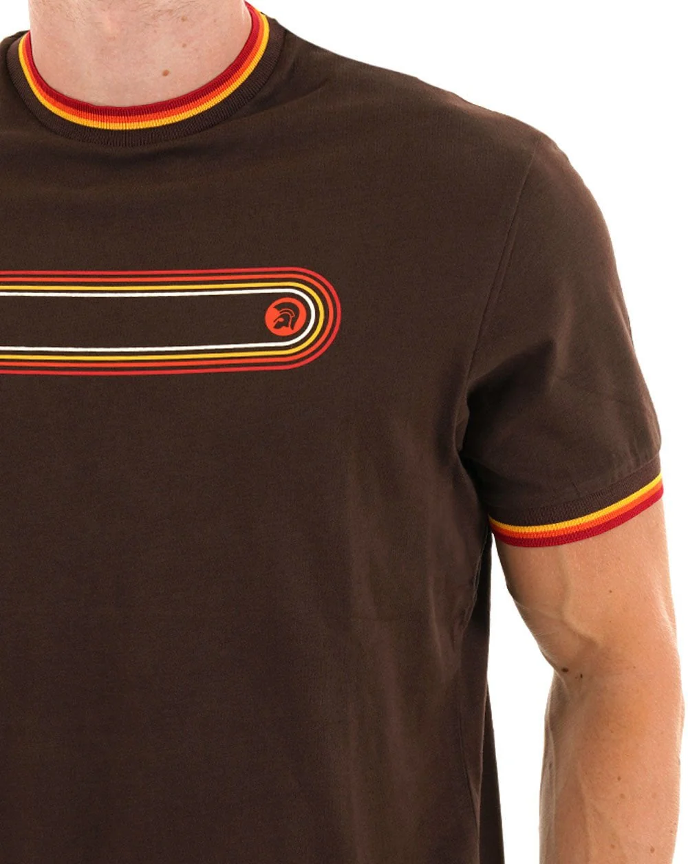 Trojan Retro Print Ringer T Shirt Chocolate - Image 2