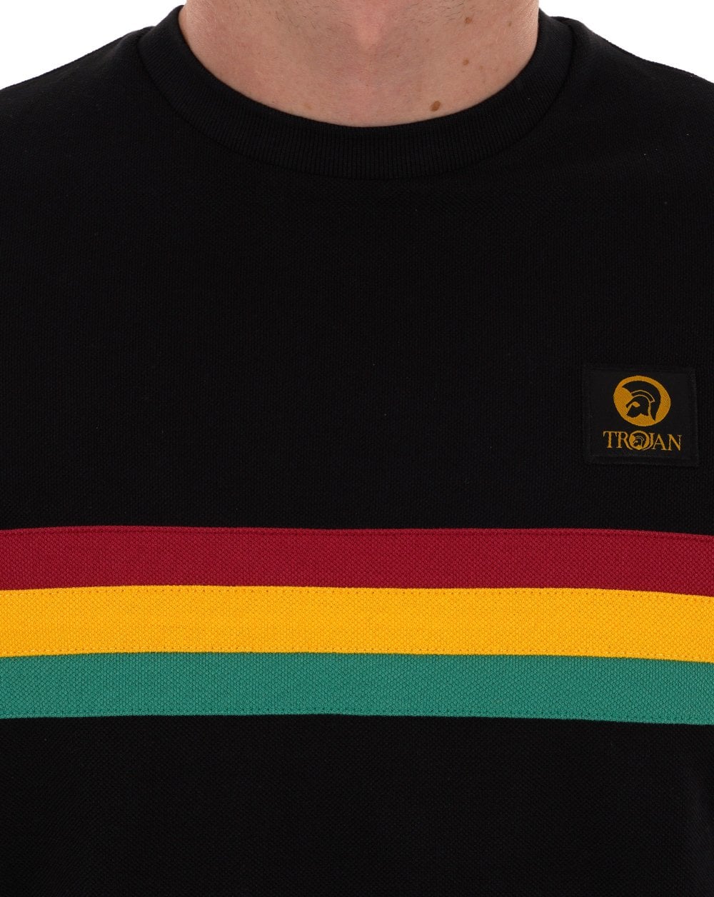 Trojan Retro Stripe Pique T-shirt Black - Image 2