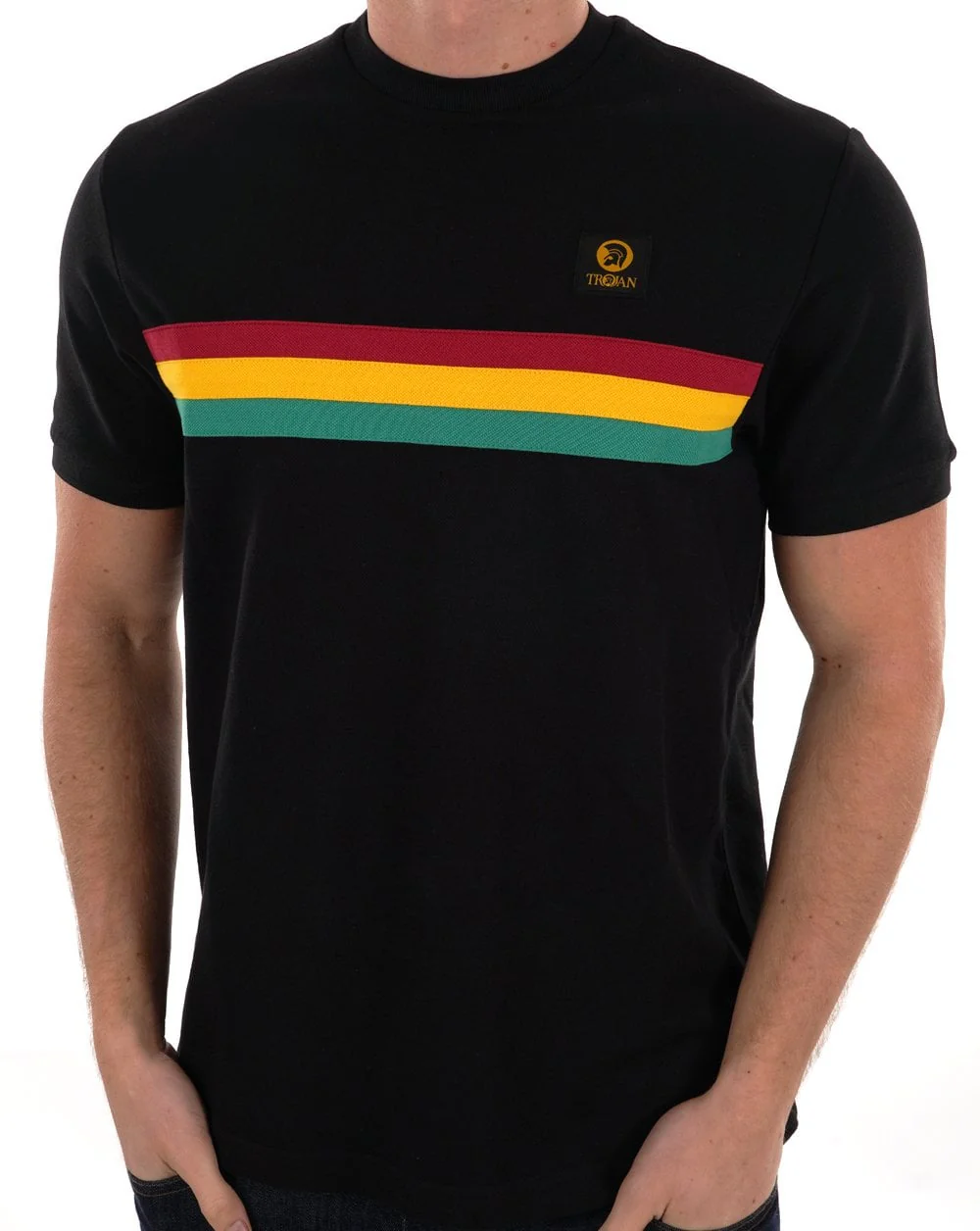 Trojan Retro Stripe Pique T-shirt Black - Image 3