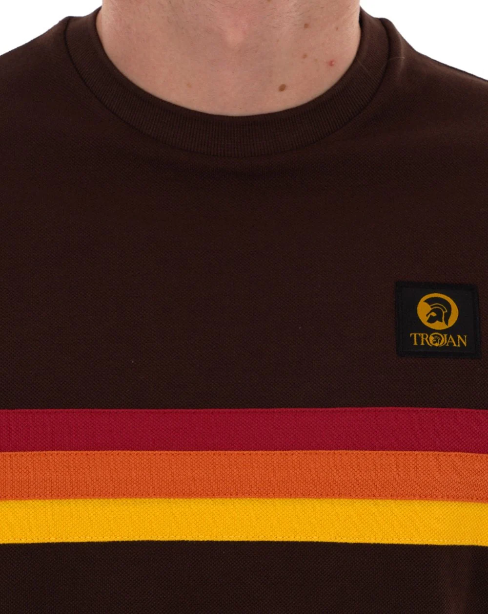 Trojan Retro Stripe Pique T-shirt Chocolate - Image 2