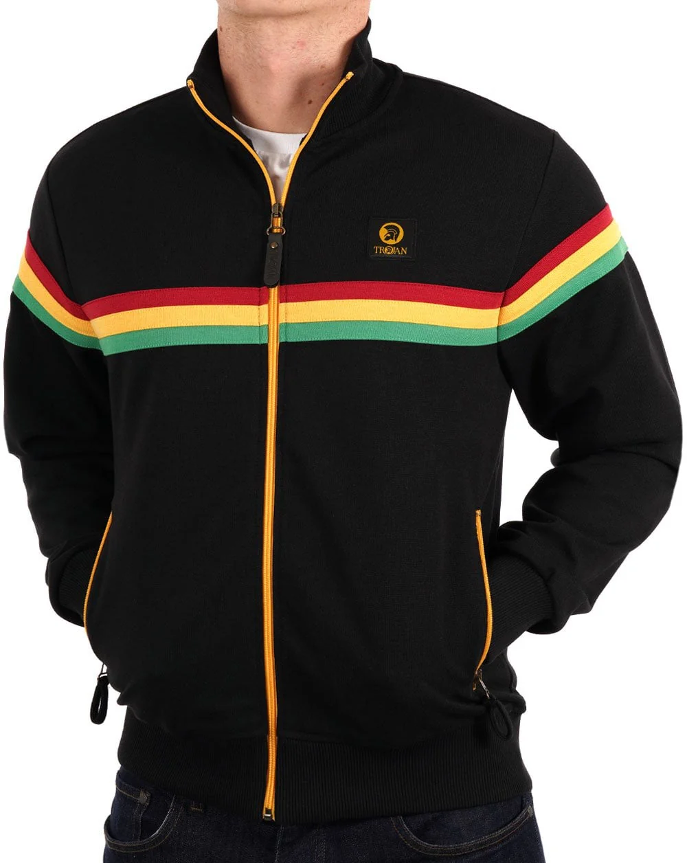 Trojan Retro Stripe Track Top Black - Image 2