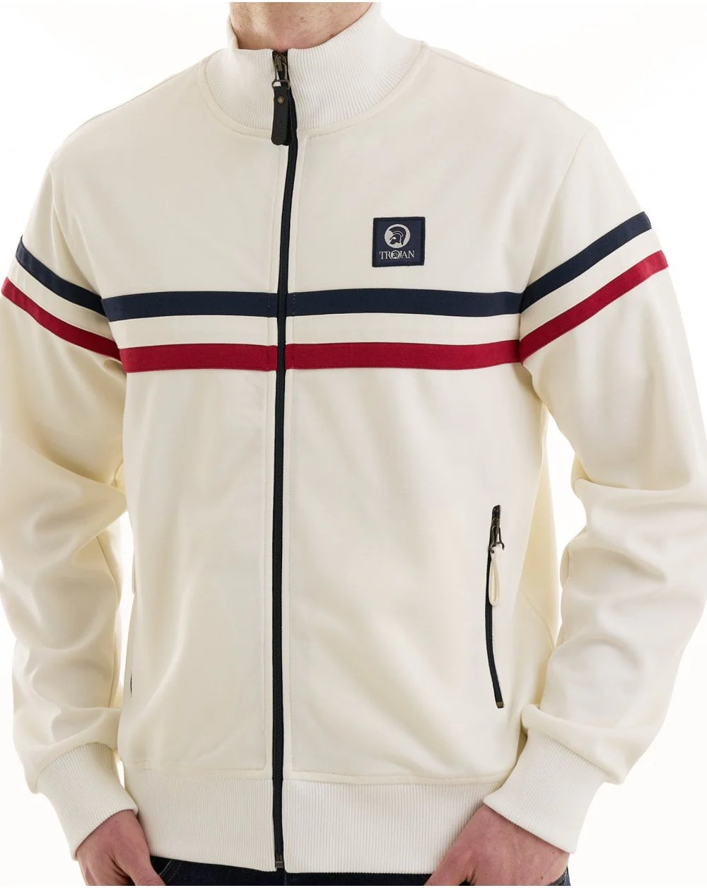 Trojan Retro Stripe Track Top Ecru - Image 2