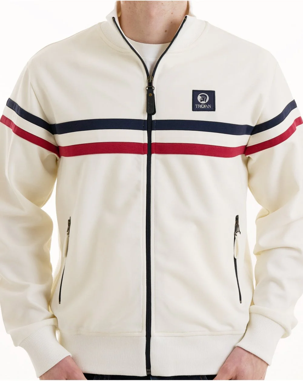 Trojan Retro Stripe Track Top Ecru - Image 3
