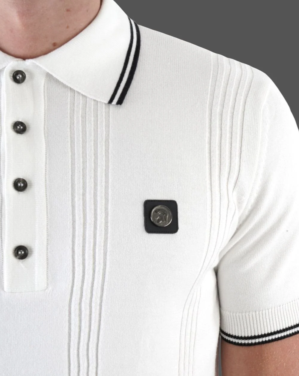 Trojan Self Stripe Polo Shirt Ecru - Image 2
