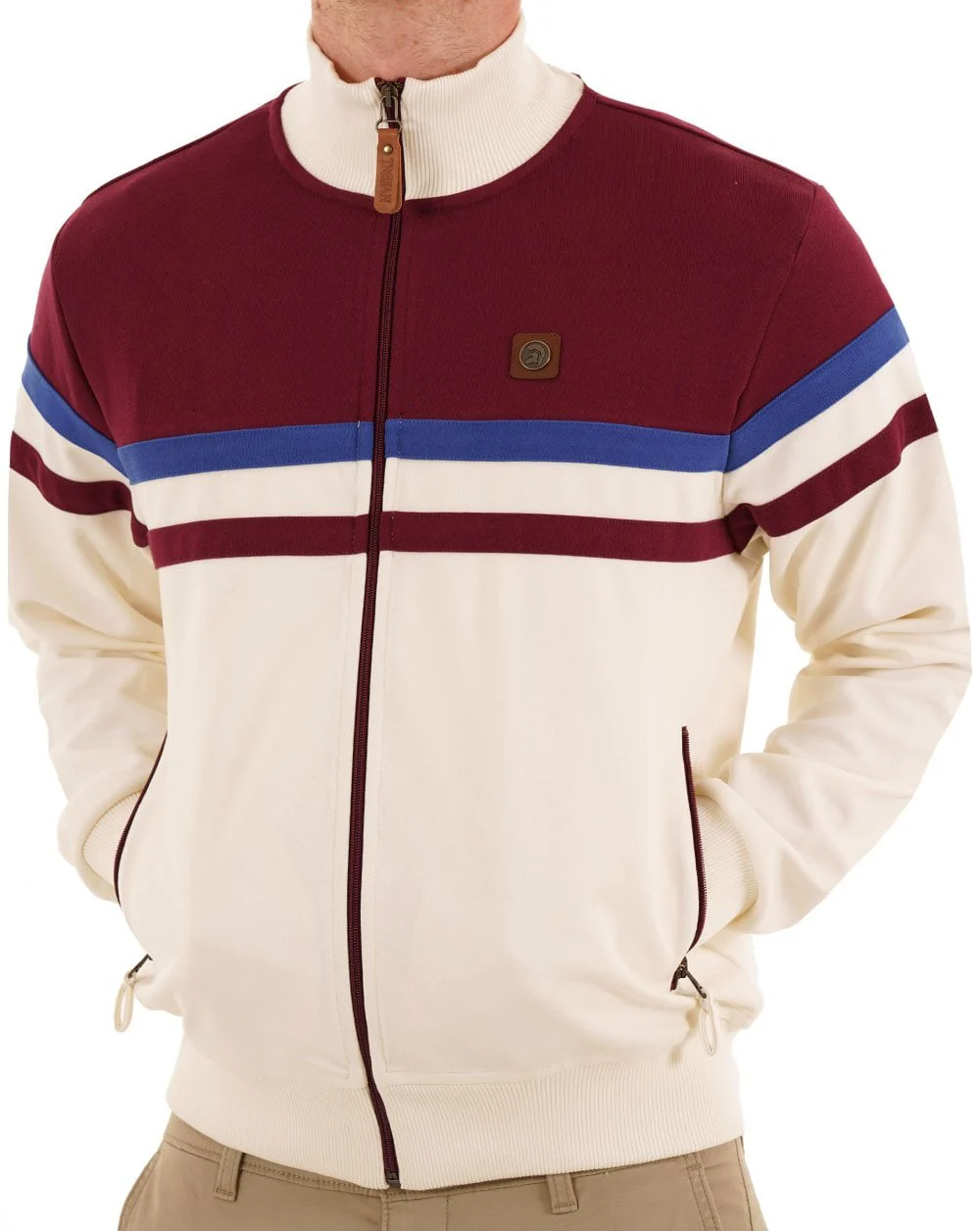 Trojan Split Stripe Track Top Ecru / Port - Image 2